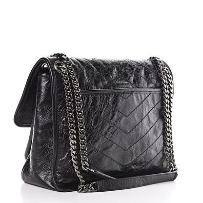 Saint Laurent Crinkled Calfskin Matelasse Monogram Medium Niki Chain Satchel Black 3 of 10