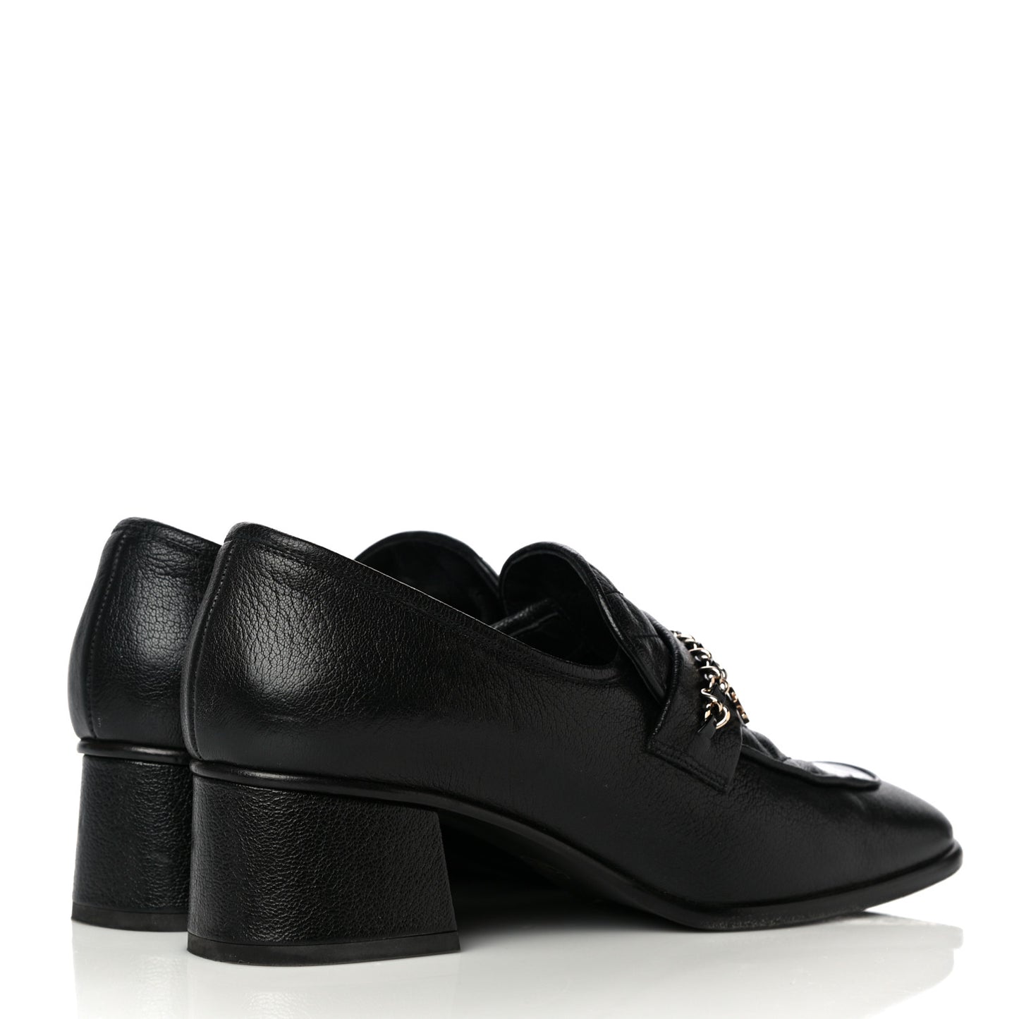 Calfskin Patent Quilted CC Chain Mocassin Loafers 39.5 Black