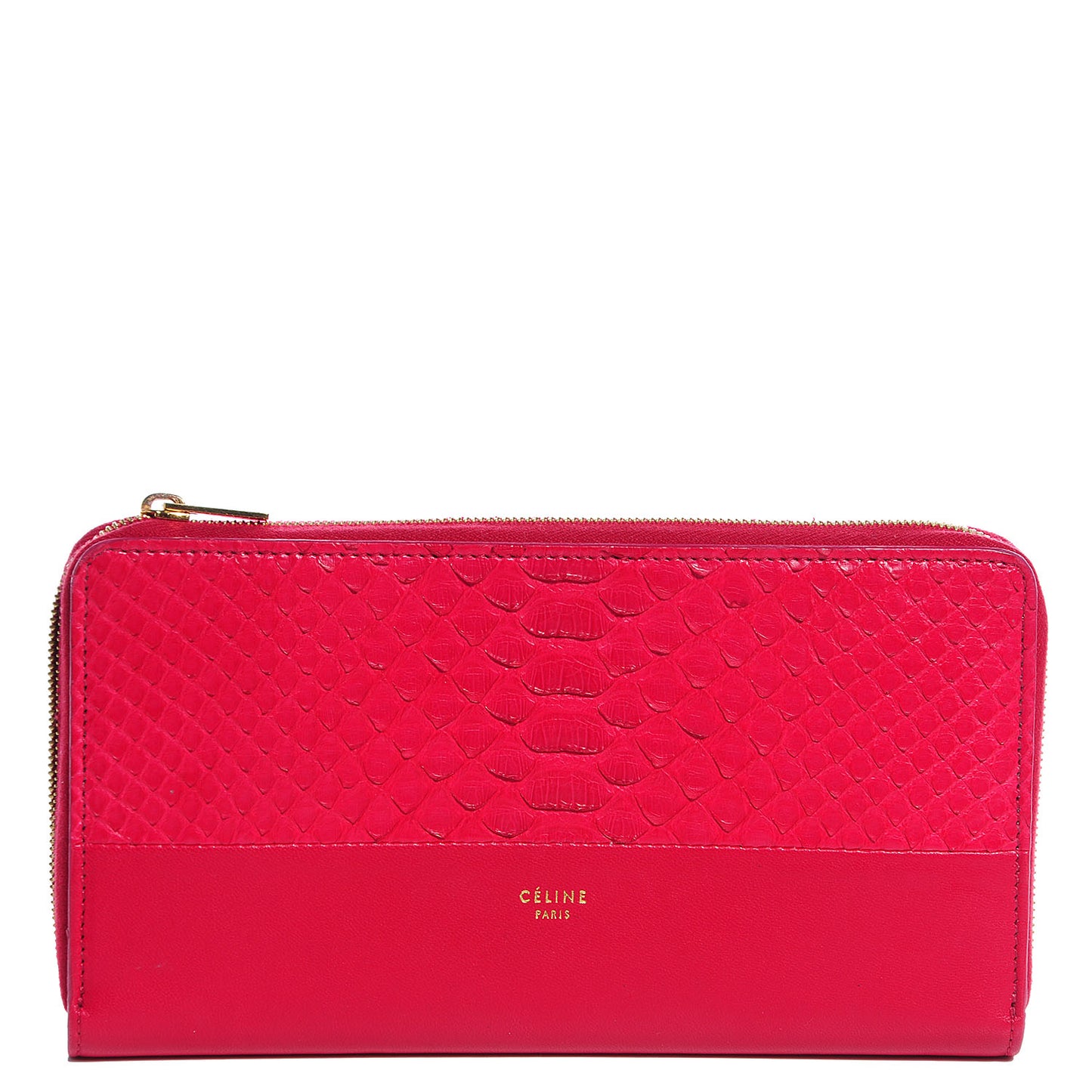 Python Lambskin Large Zip Around Multifunction Wallet Fuchsia