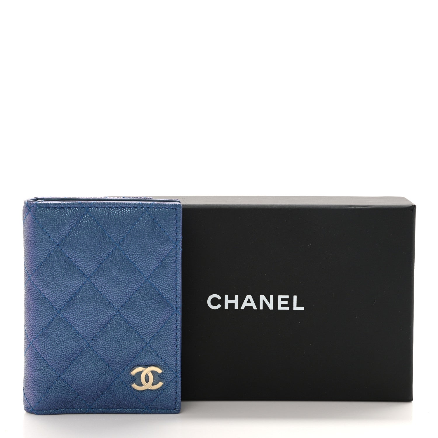 Chanel Iridescent Caviar Quilted Card Holder Wallet Dark Blue 8 of 8