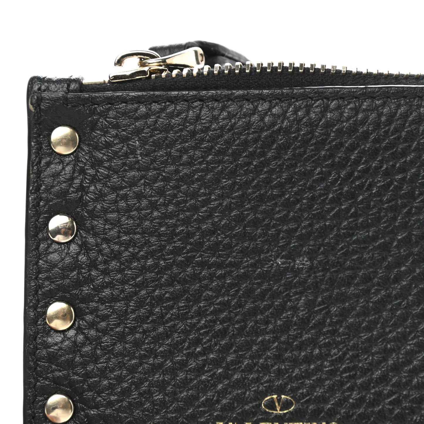 Pebbled Calfskin Rockstud Coin Case Card Holder Black