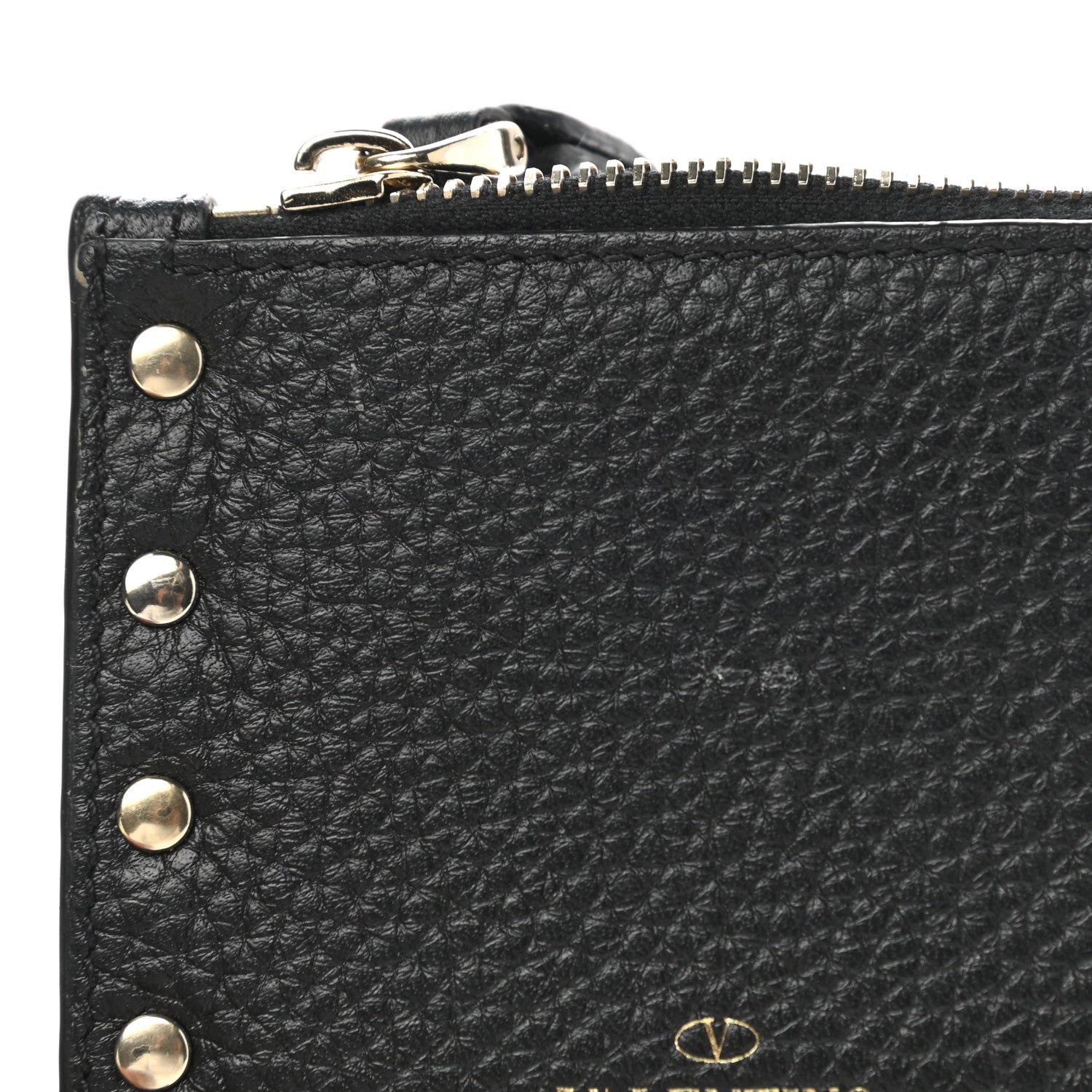 Valentino Garavani Pebbled Calfskin Rockstud Coin Case Card Holder Black 7 of 9