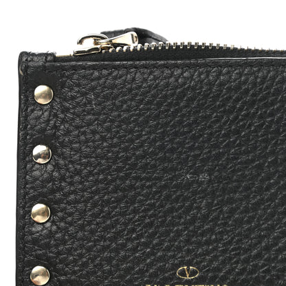 Valentino Garavani Pebbled Calfskin Rockstud Coin Case Card Holder Black 7 of 9