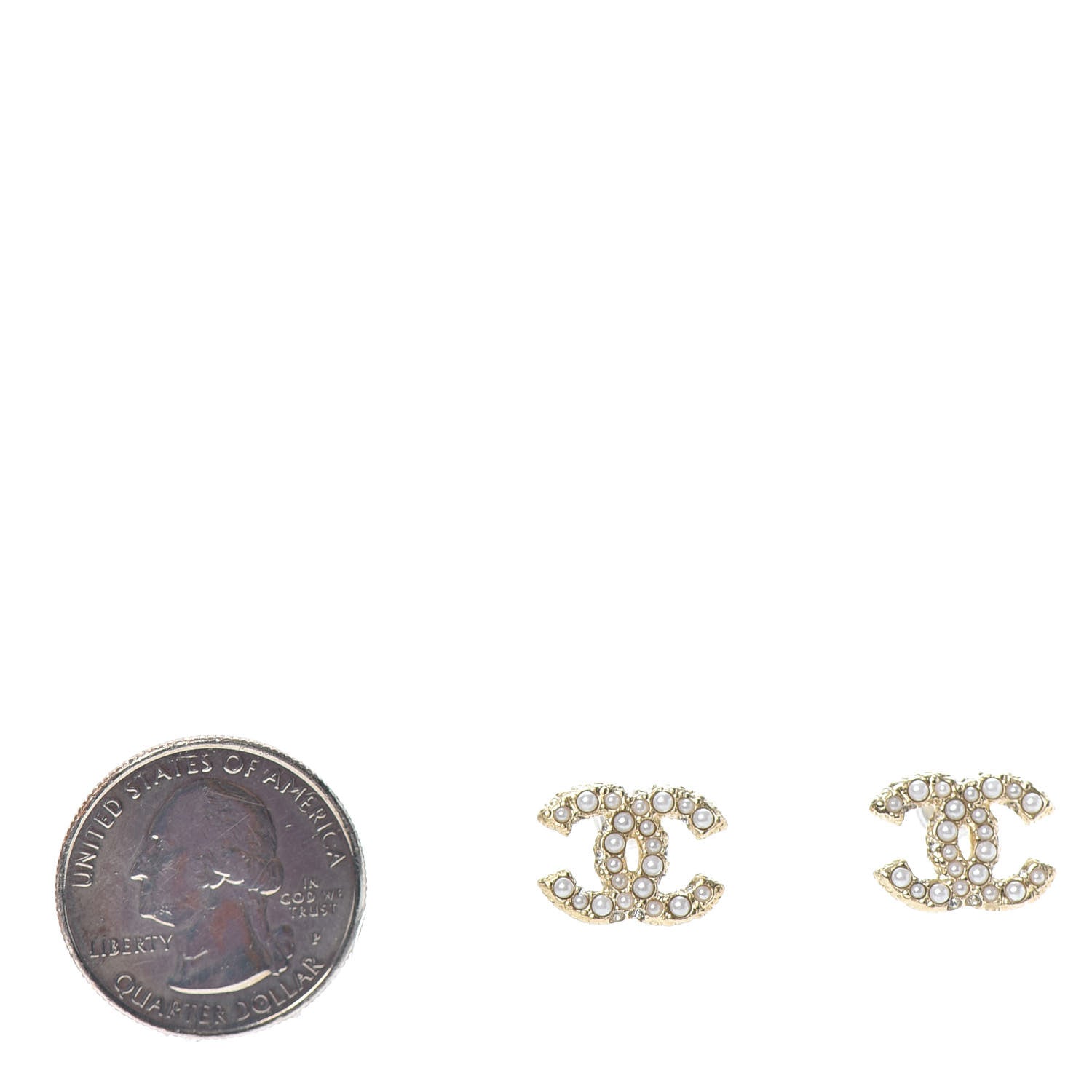 Chanel Pearl Crystal CC Earrings Light Gold 2 of 4