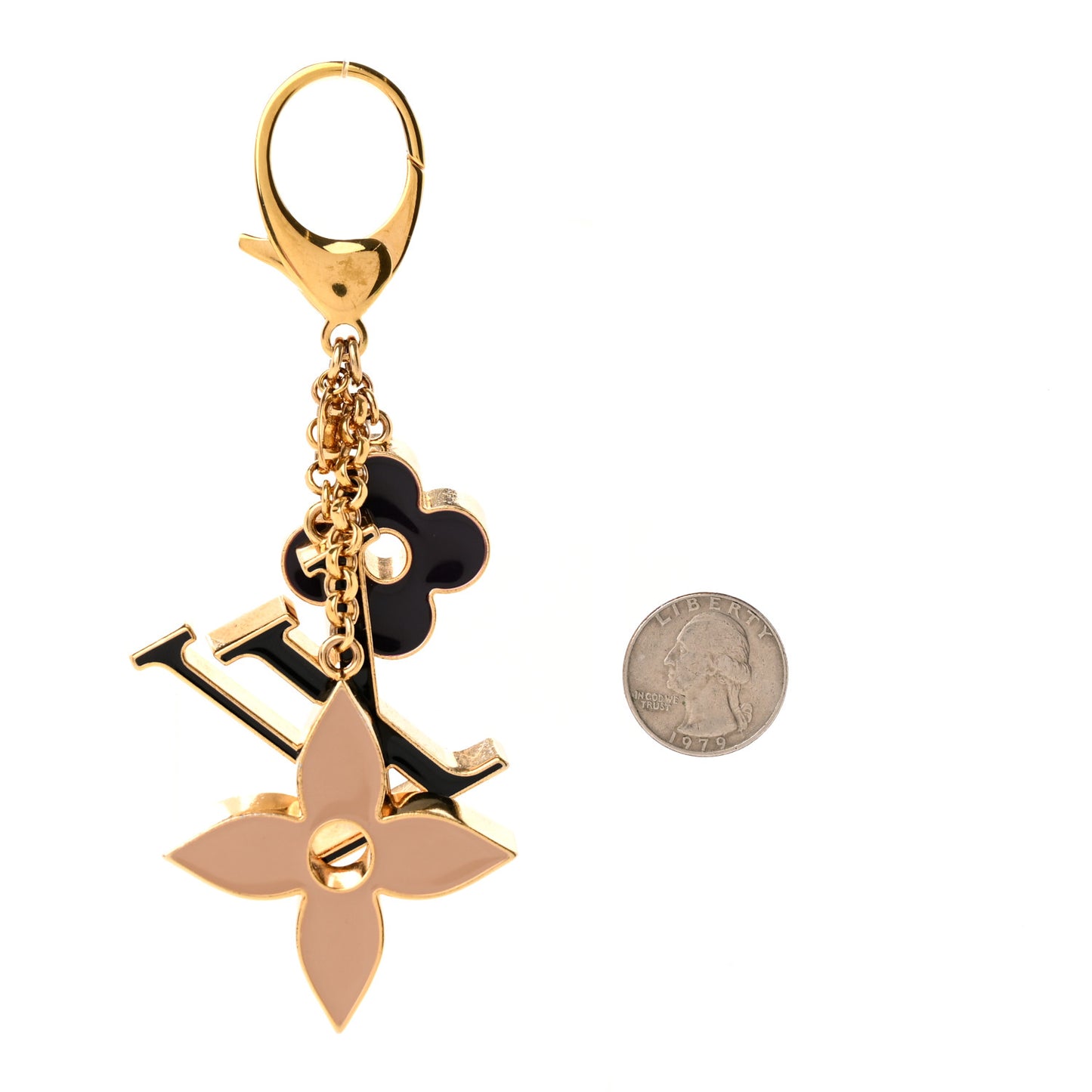 Metal Enamel Fleur De Monogram Bag Charm Dore