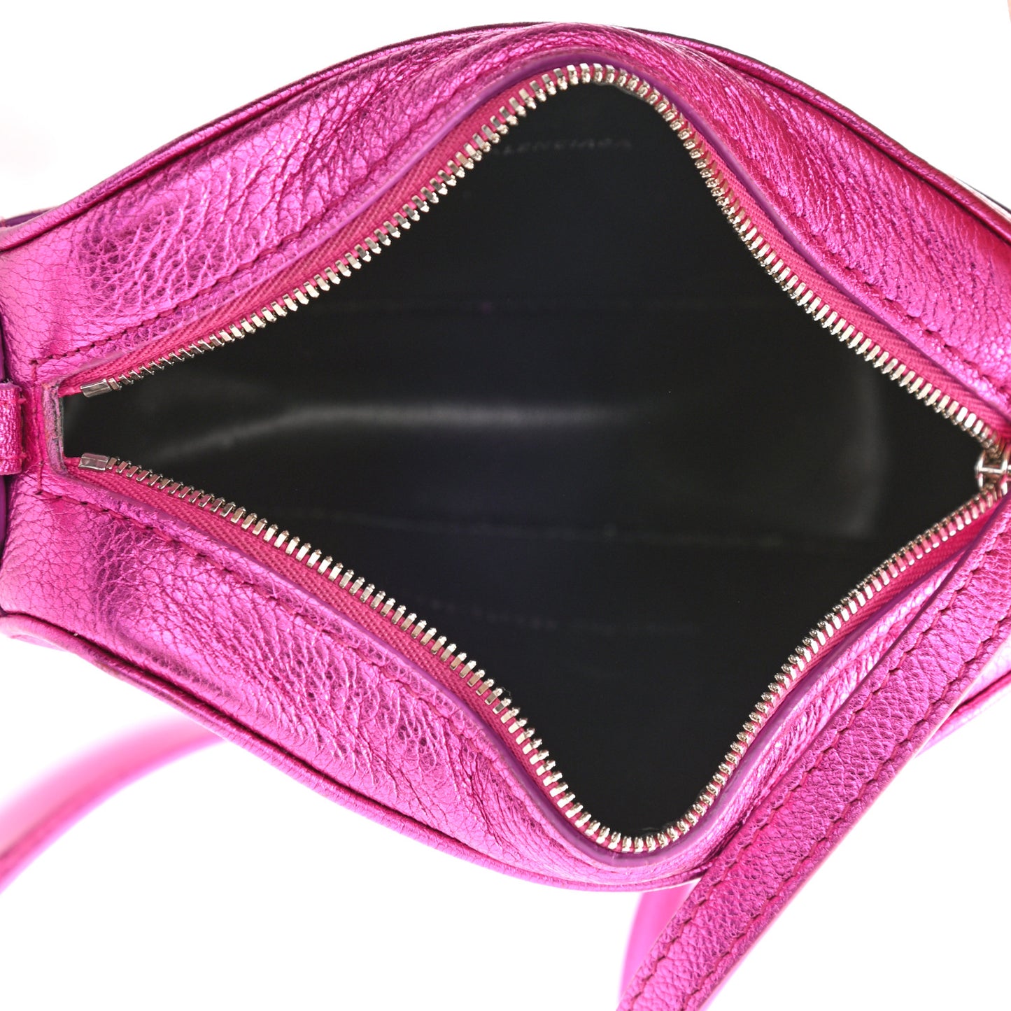 Metallic Goatskin Logo XS Everyday Camera Bag Rose Fuchsia Black