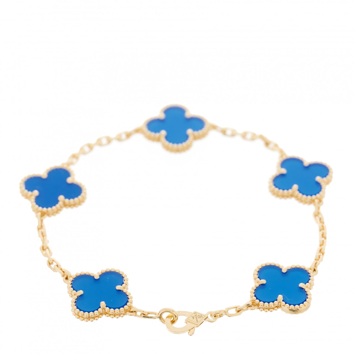 18K Yellow Gold Blue Agate 5 Motifs Vintage Alhambra Bracelet