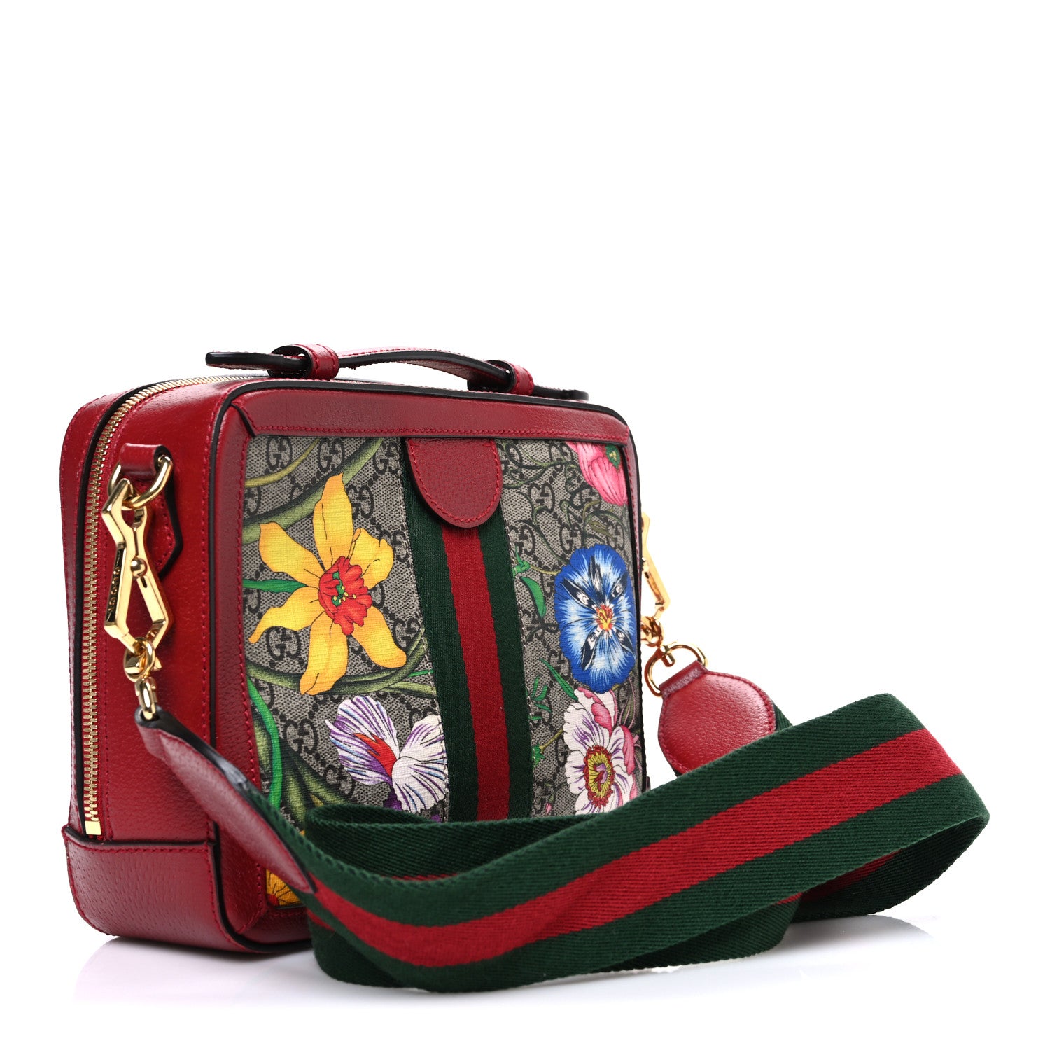 Gucci GG Supreme Monogram Flora Web Small Ophidia Top Handle Shoulder Bag Hibiscus Red 3 of 10
