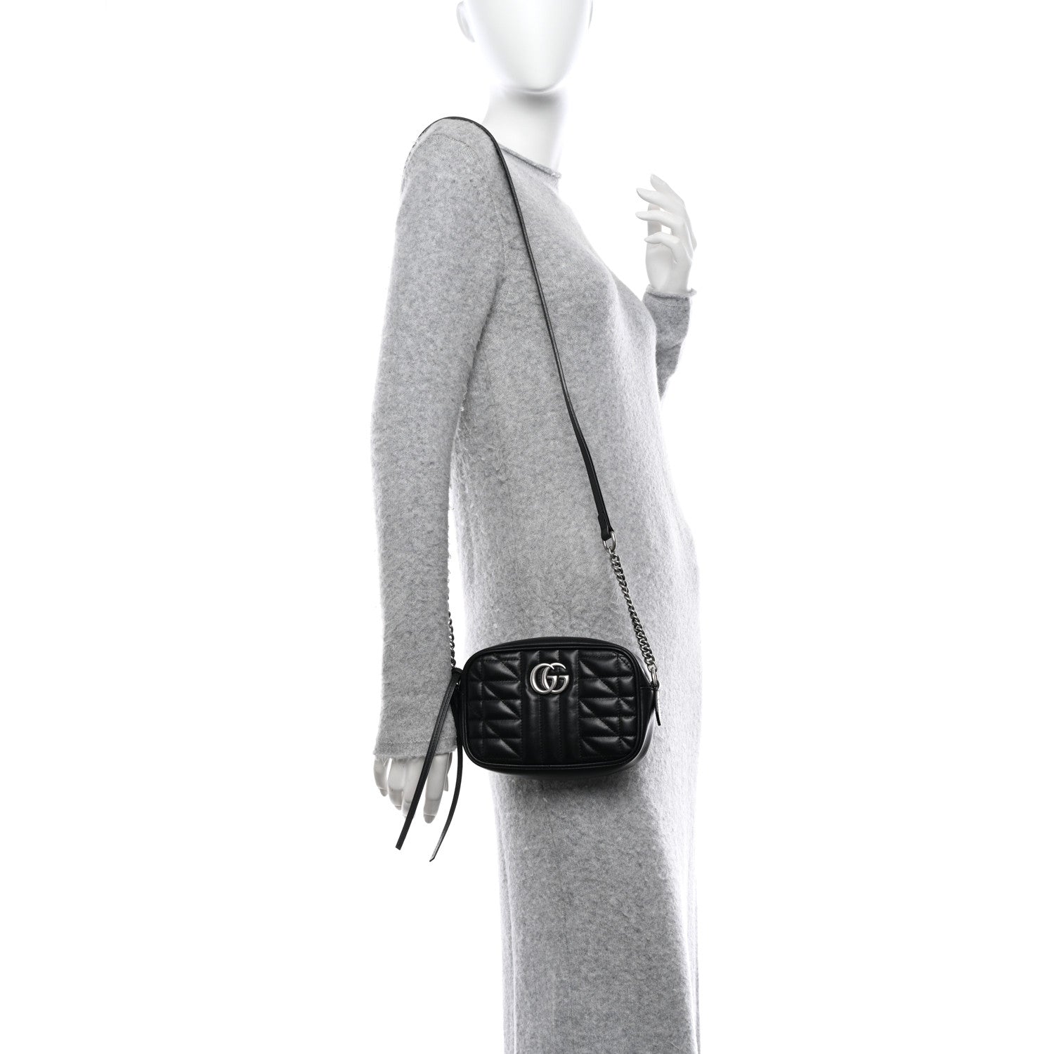 Gucci Calfskin Matelasse Aria Mini GG Marmont Chain Shoulder Bag Black 2 of 10