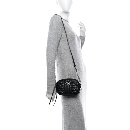 Gucci Calfskin Matelasse Aria Mini GG Marmont Chain Shoulder Bag Black 2 of 10
