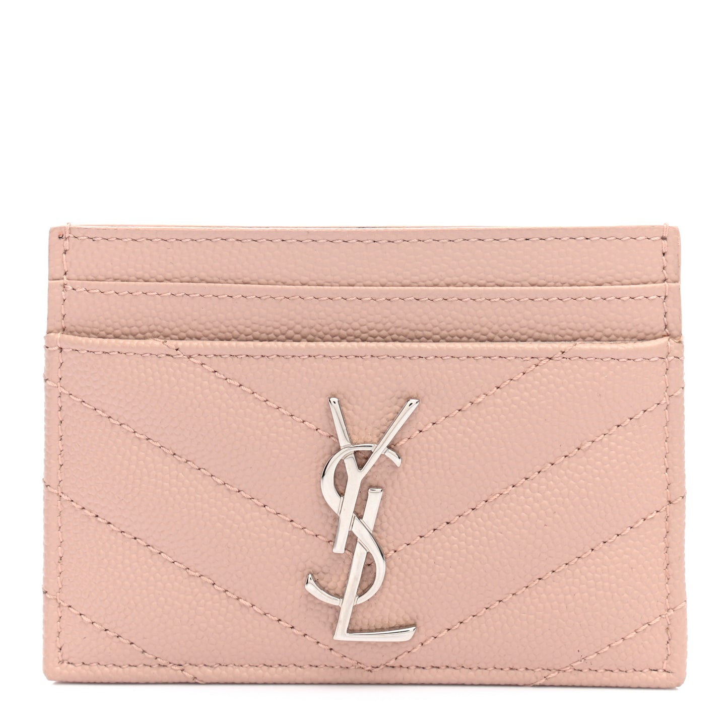Grain De Poudre Matelasse Chevron Monogram Credit Card Case Pale Pink