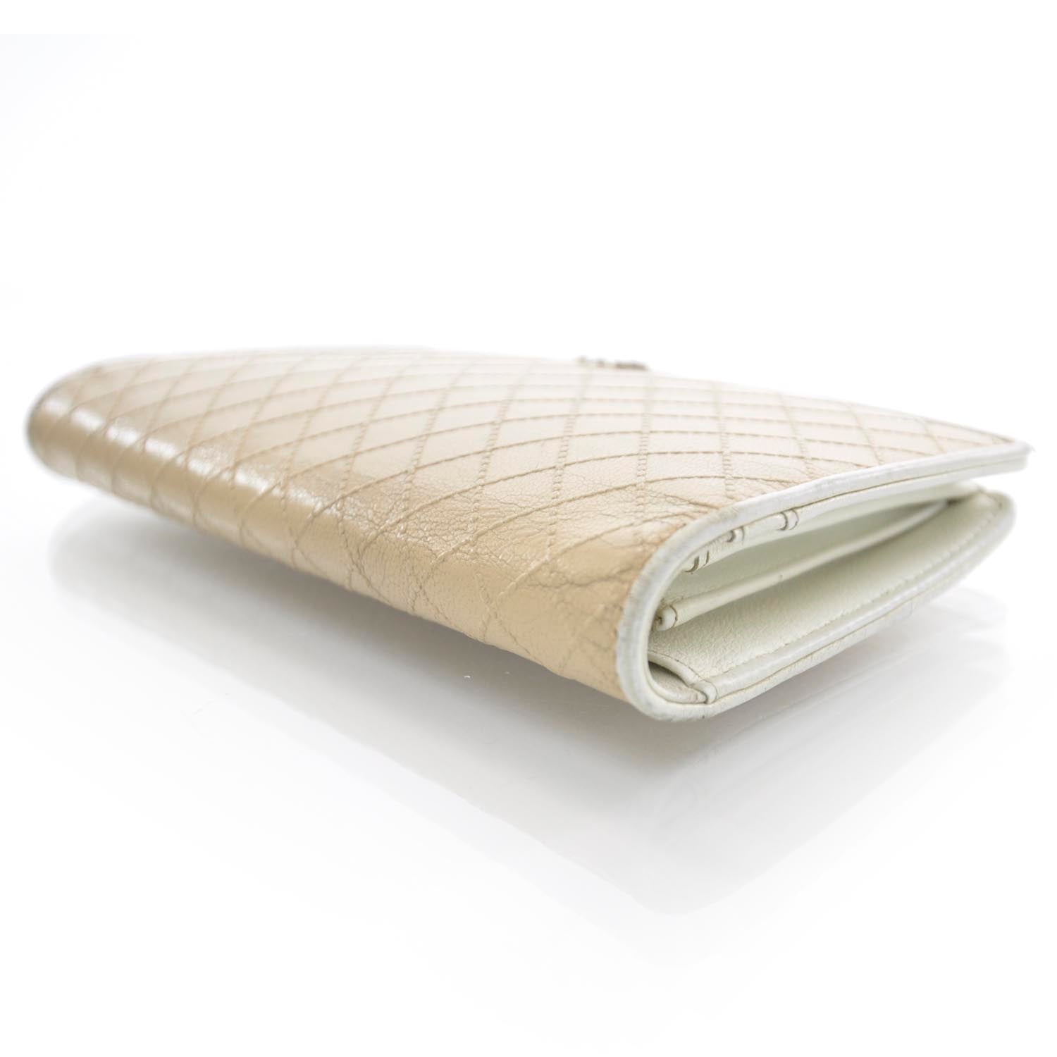 Chanel Calfskin Diamond Stitched Yen Wallet Beige 3 of 9