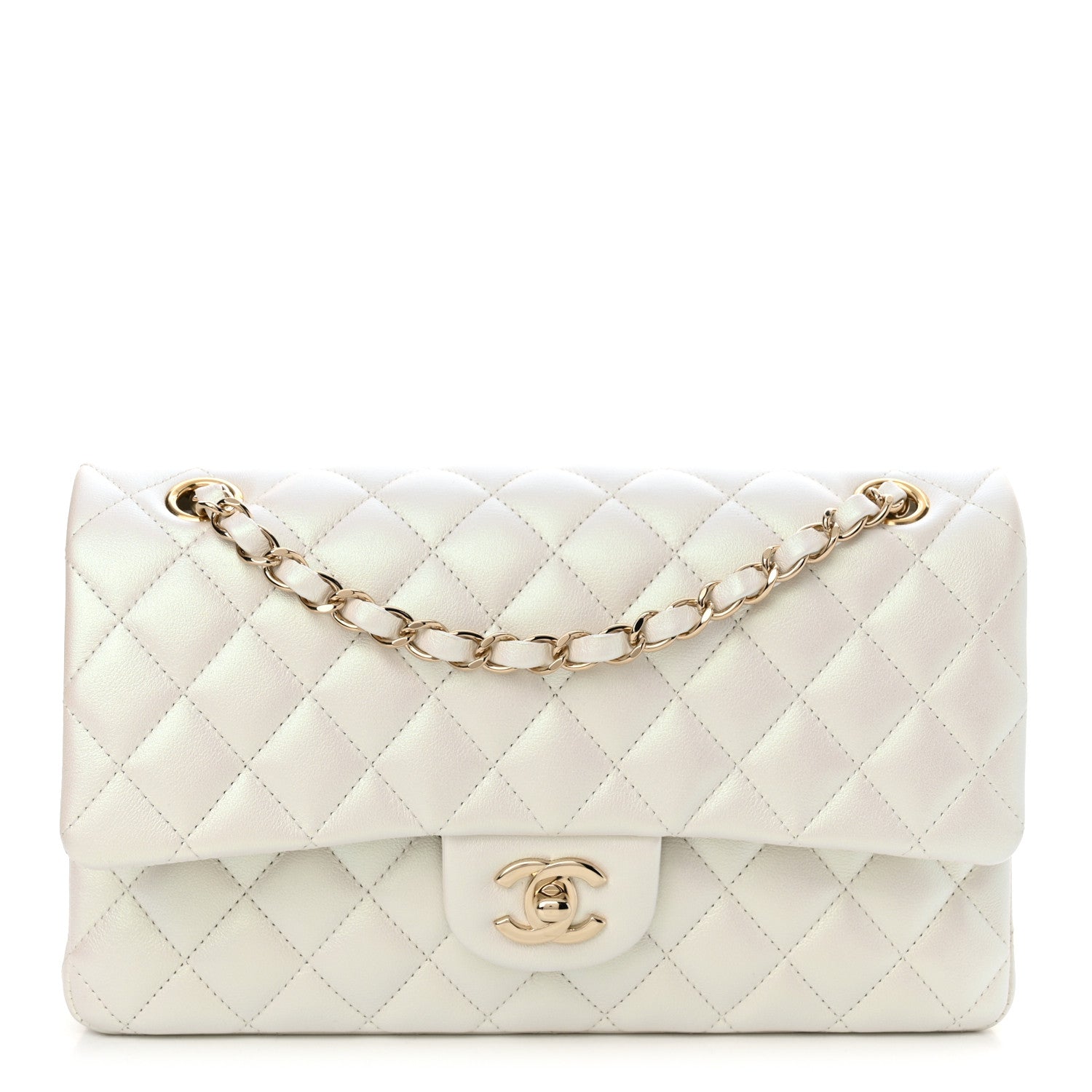 Chanel Iridescent Calfskin Quilted Medium Double Flap White 1 of 12