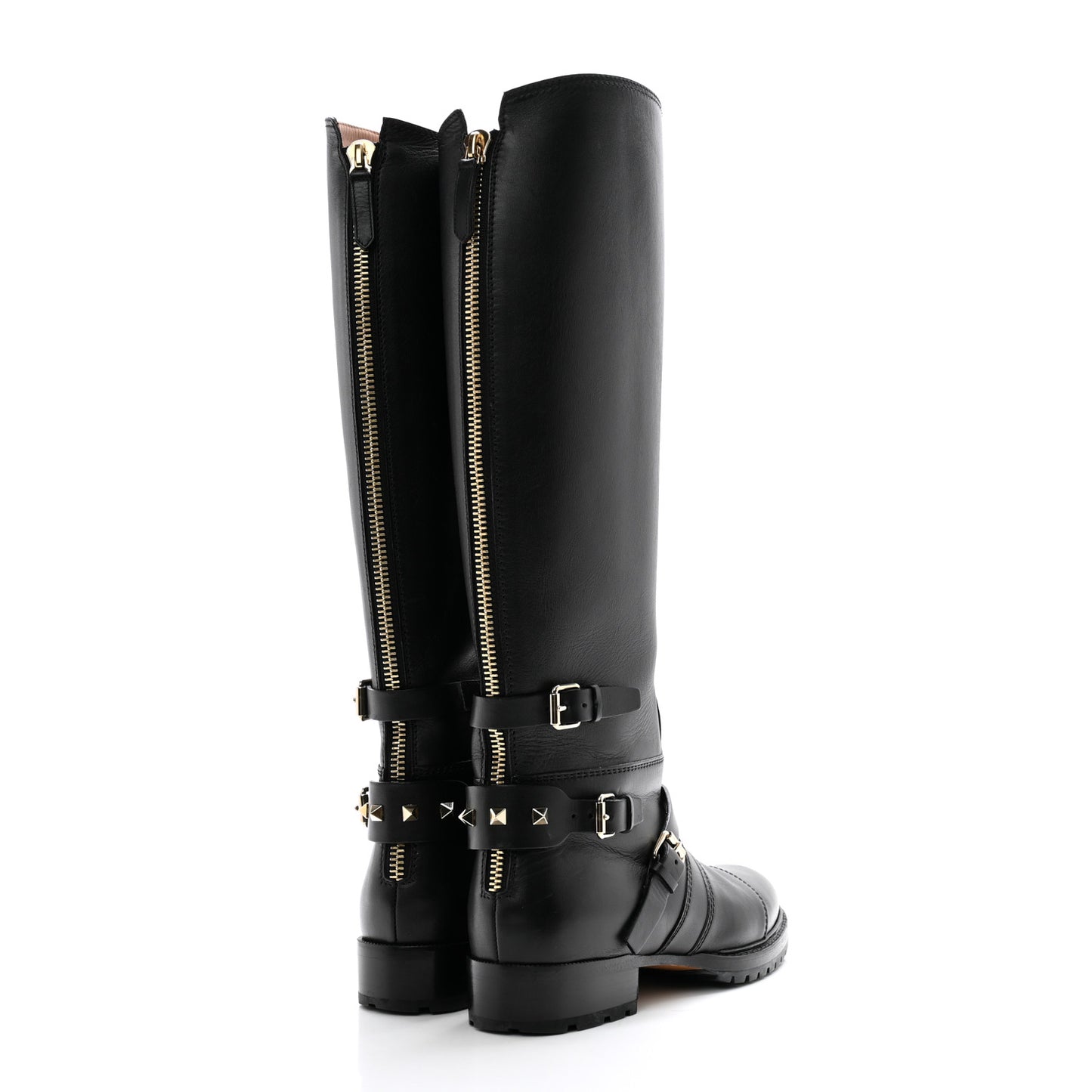 Calfskin Knee High Flat Boots 38.5 Black