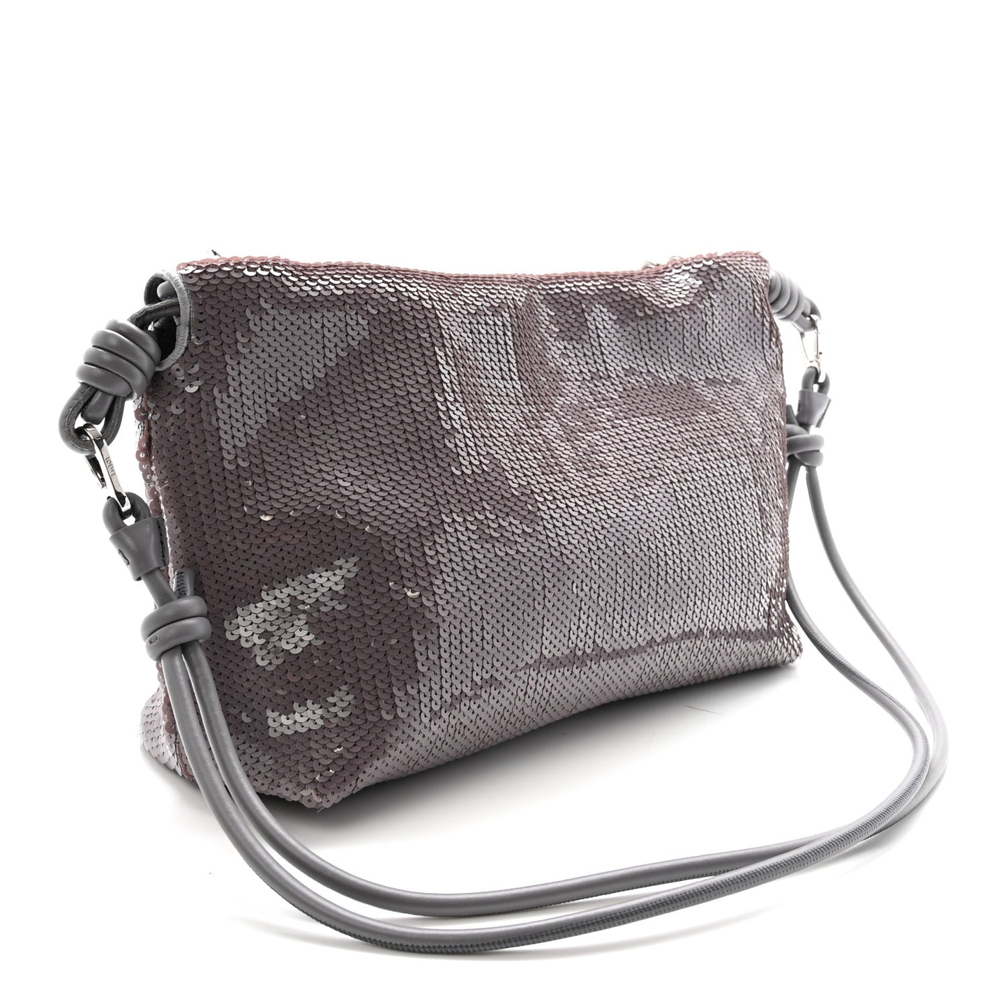 Sequin Medium Donut Chain Flamenco Knot Clutch Grey