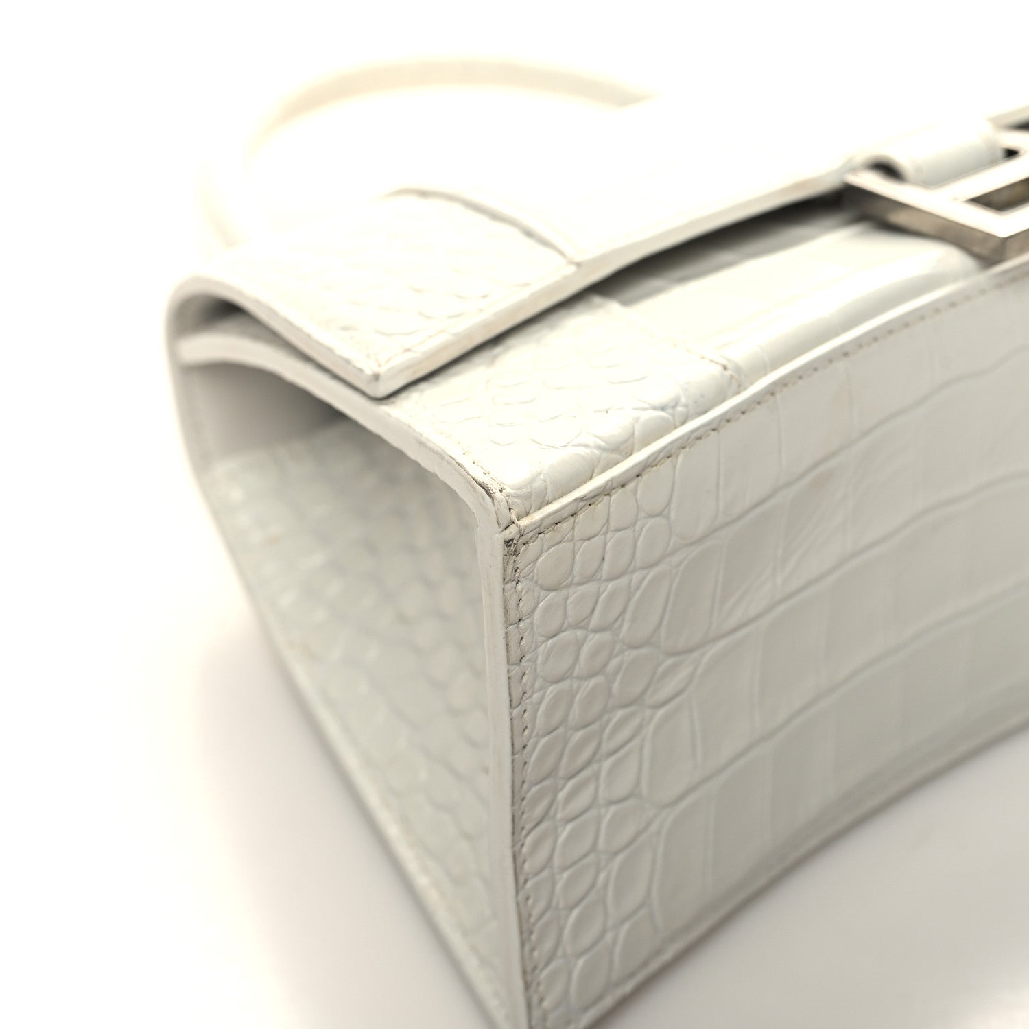 Balenciaga Calfskin Crocodile Embossed Small Hourglass Top Handle Bag White 9 of 15