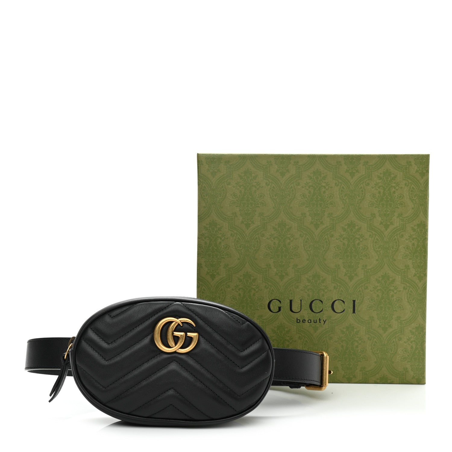 Gucci Calfskin Matelasse GG Marmont Belt Bag 85 34 Black 12 of 12