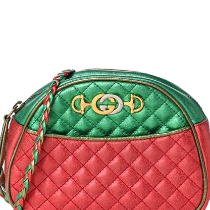 Gucci Laminated Nappa Trapuntata Mini Zumi Dome Shoulder Bag Rosso Jasmine Green Rame 8 of 10