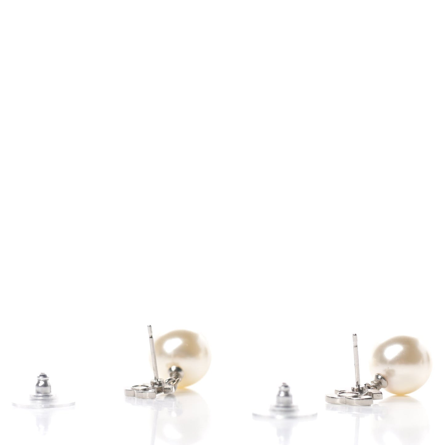Crystal Pearl CC Drop Earrings Silver