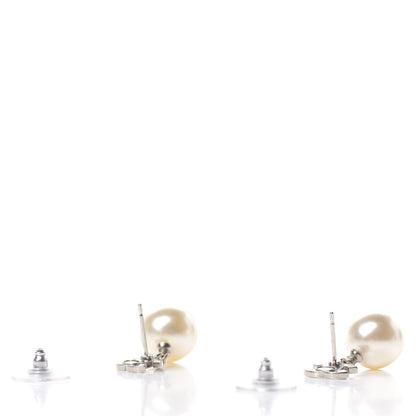 Chanel Crystal Pearl CC Drop Earrings Silver 3 of 6