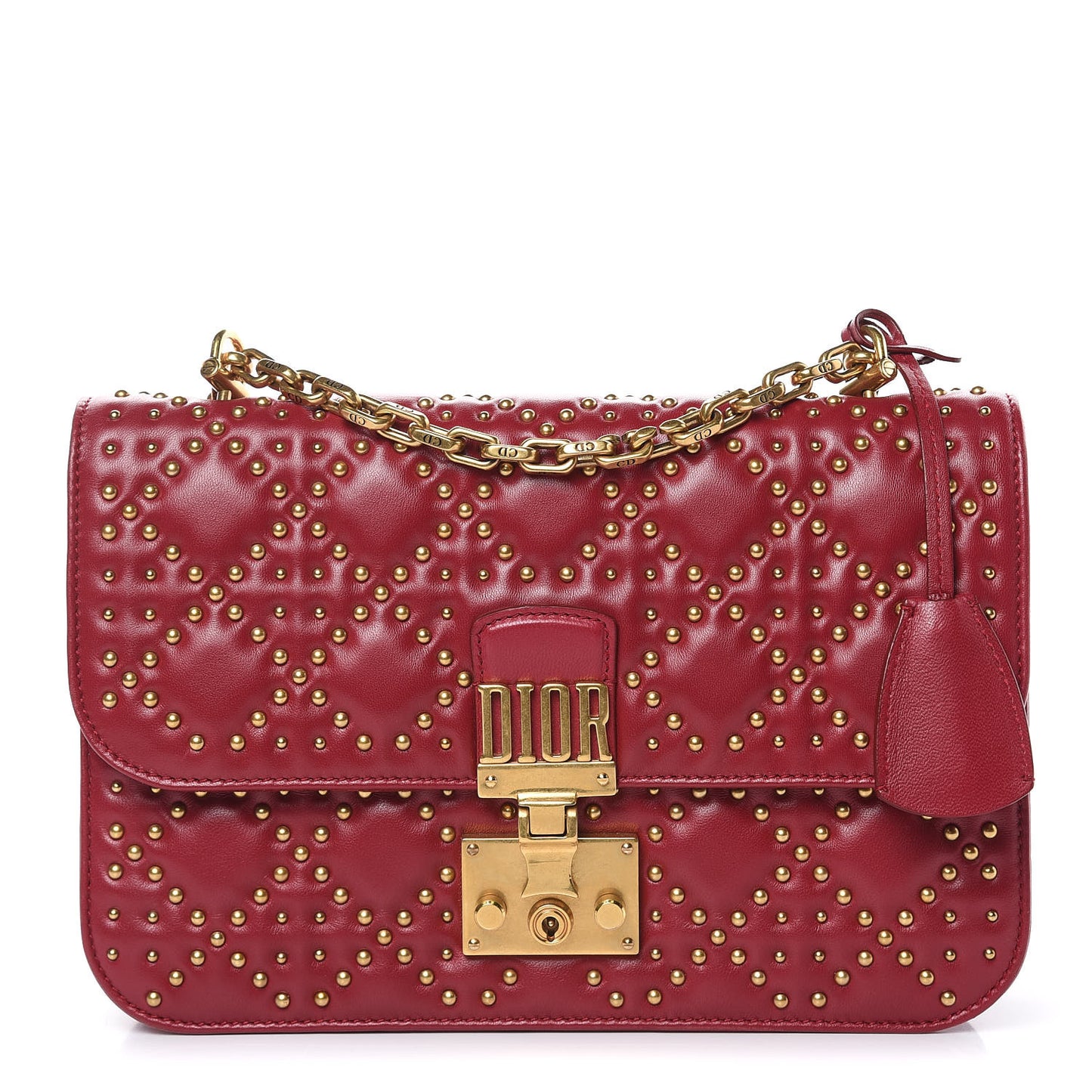 Lambskin Cannage Studded Large Dioraddict Flap Bag Red