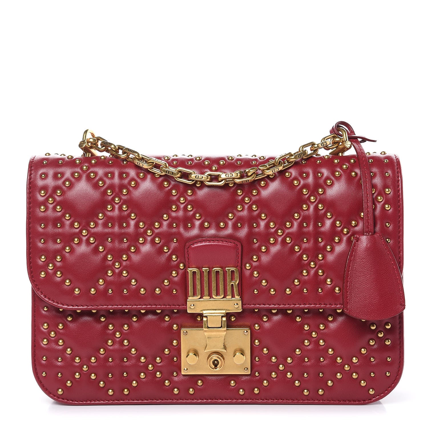 Christian Dior Lambskin Cannage Studded Large Dioraddict Flap Bag Red 1 of 11