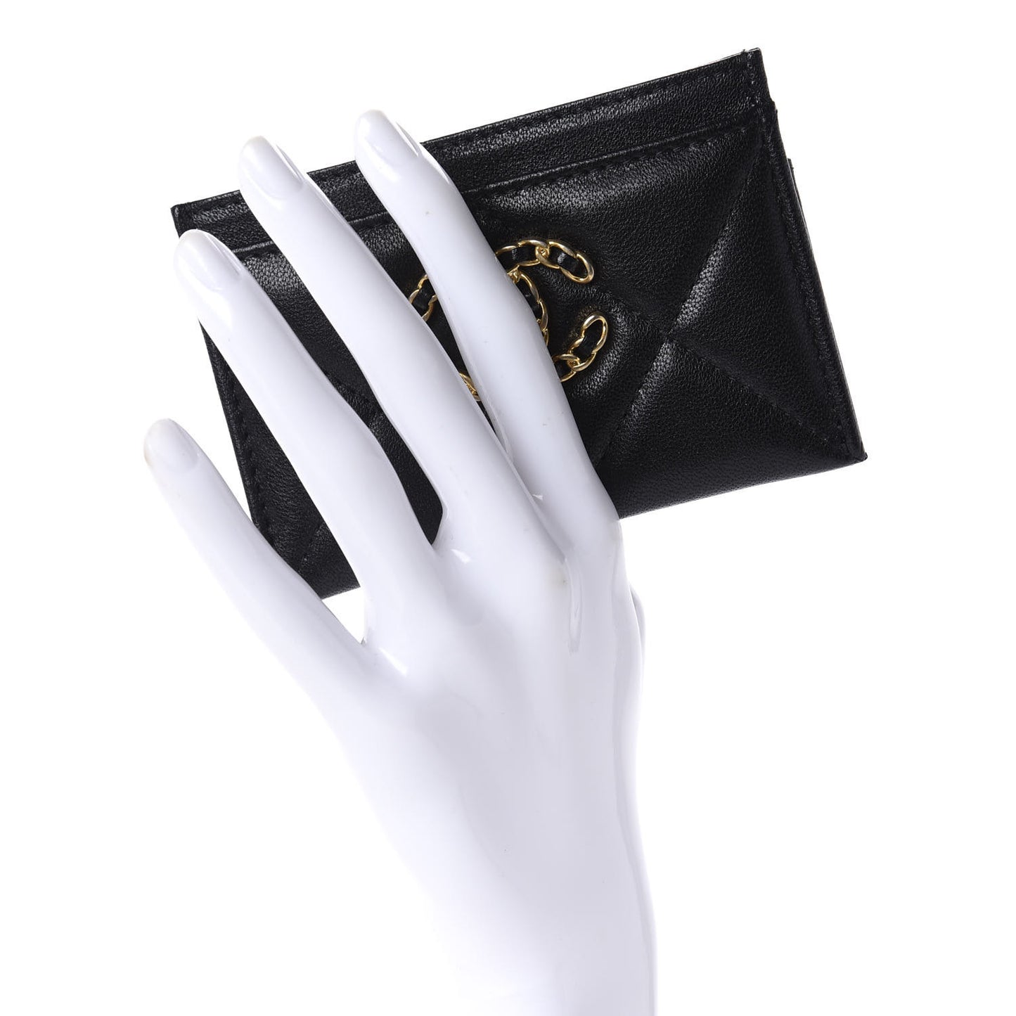 Shiny Goatskin Quilted Chanel 19 Card Holder Black