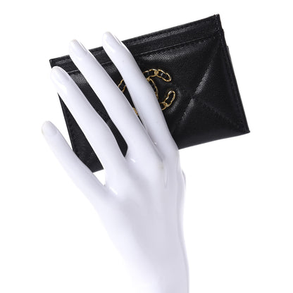 Chanel Shiny Goatskin Quilted Chanel 19 Card Holder Black 2 of 11