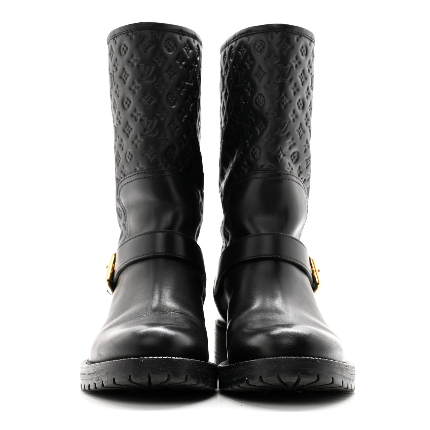 Calfskin Embossed Monogram Rebellion Half Boots 36.5 Black