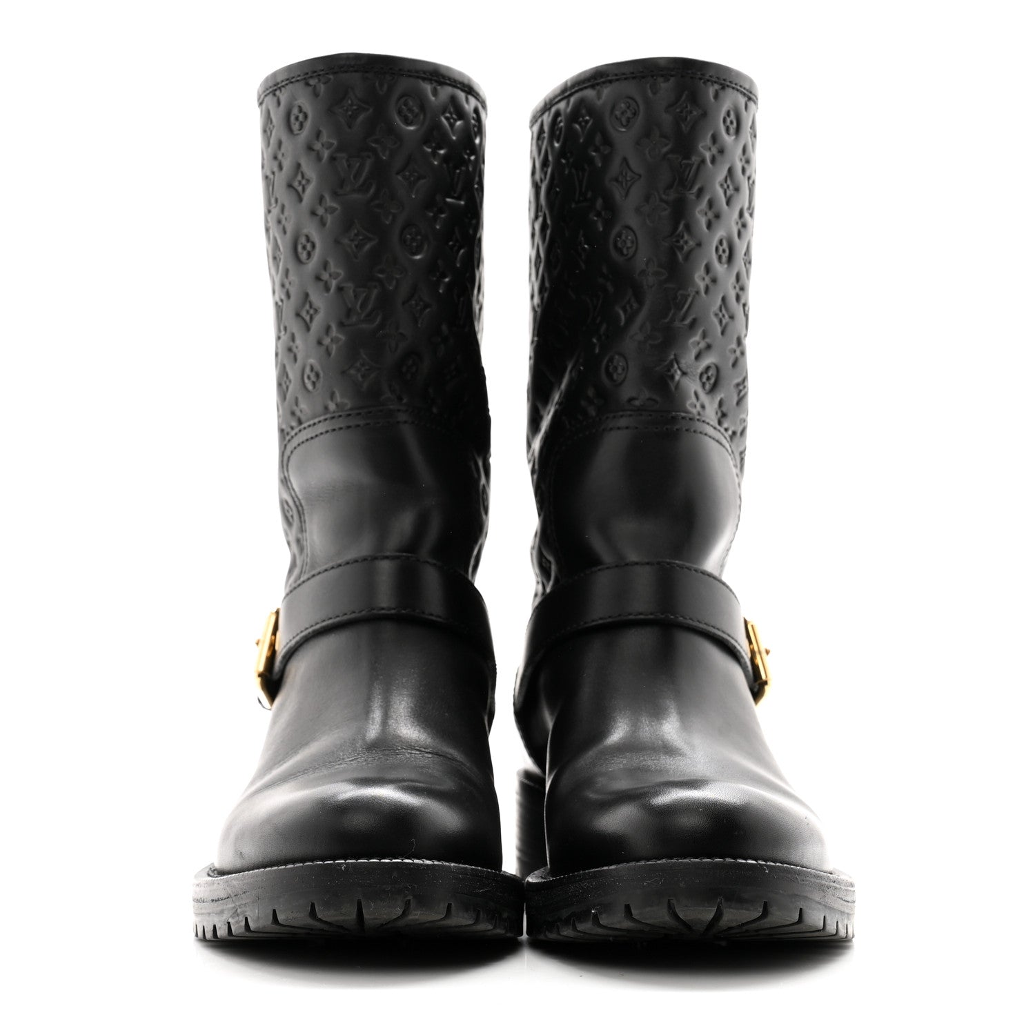 Louis Vuitton Calfskin Embossed Monogram Rebellion Half Boots 36.5 Black 2 of 11