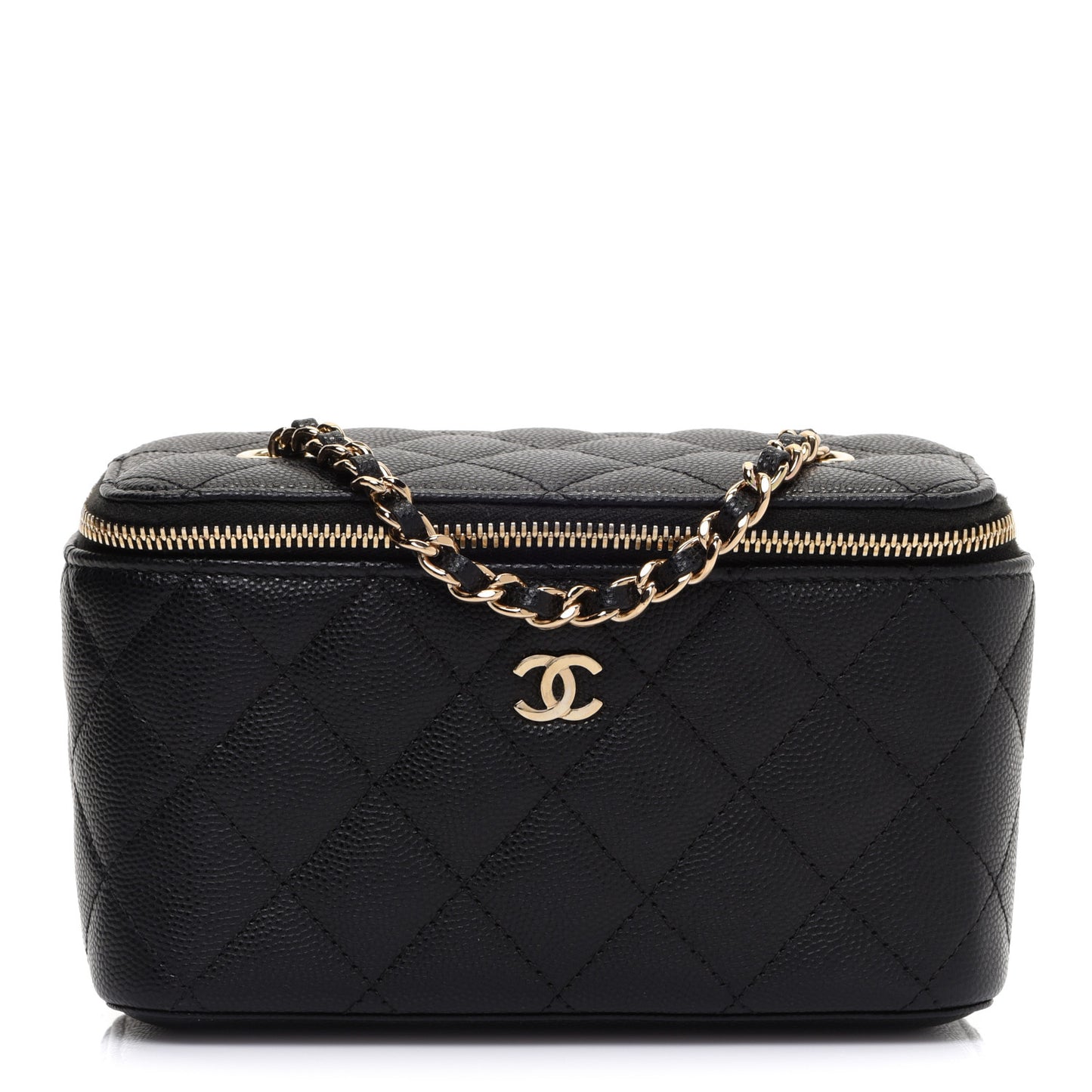 Caviar Quilted Small Vanity Case With Chain Black
