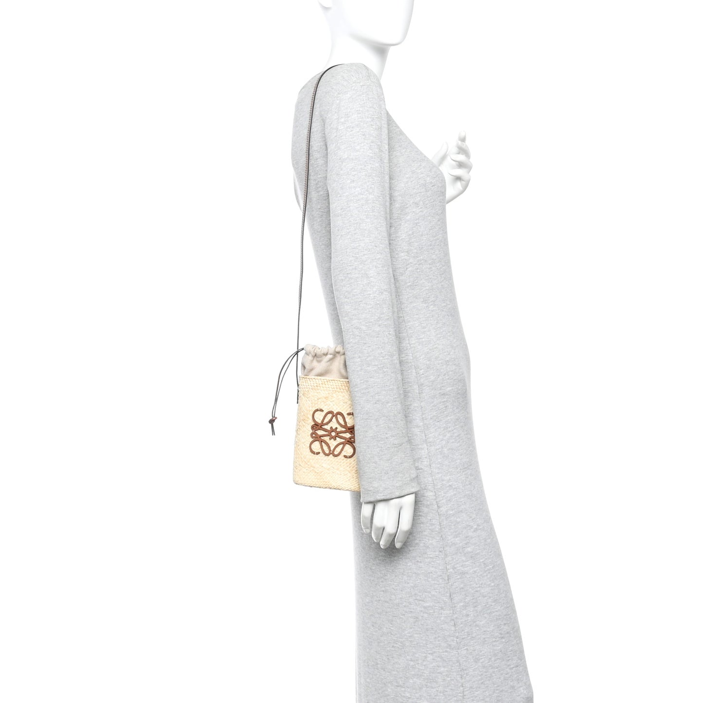 Calfskin Raffia Paulas Ibiza Square Bucket Bag Natural Tan