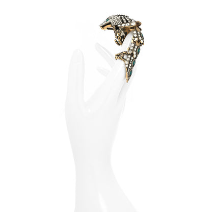 Gucci Metal Crystal Snake Finger Ring Aged Gold 2 of 4
