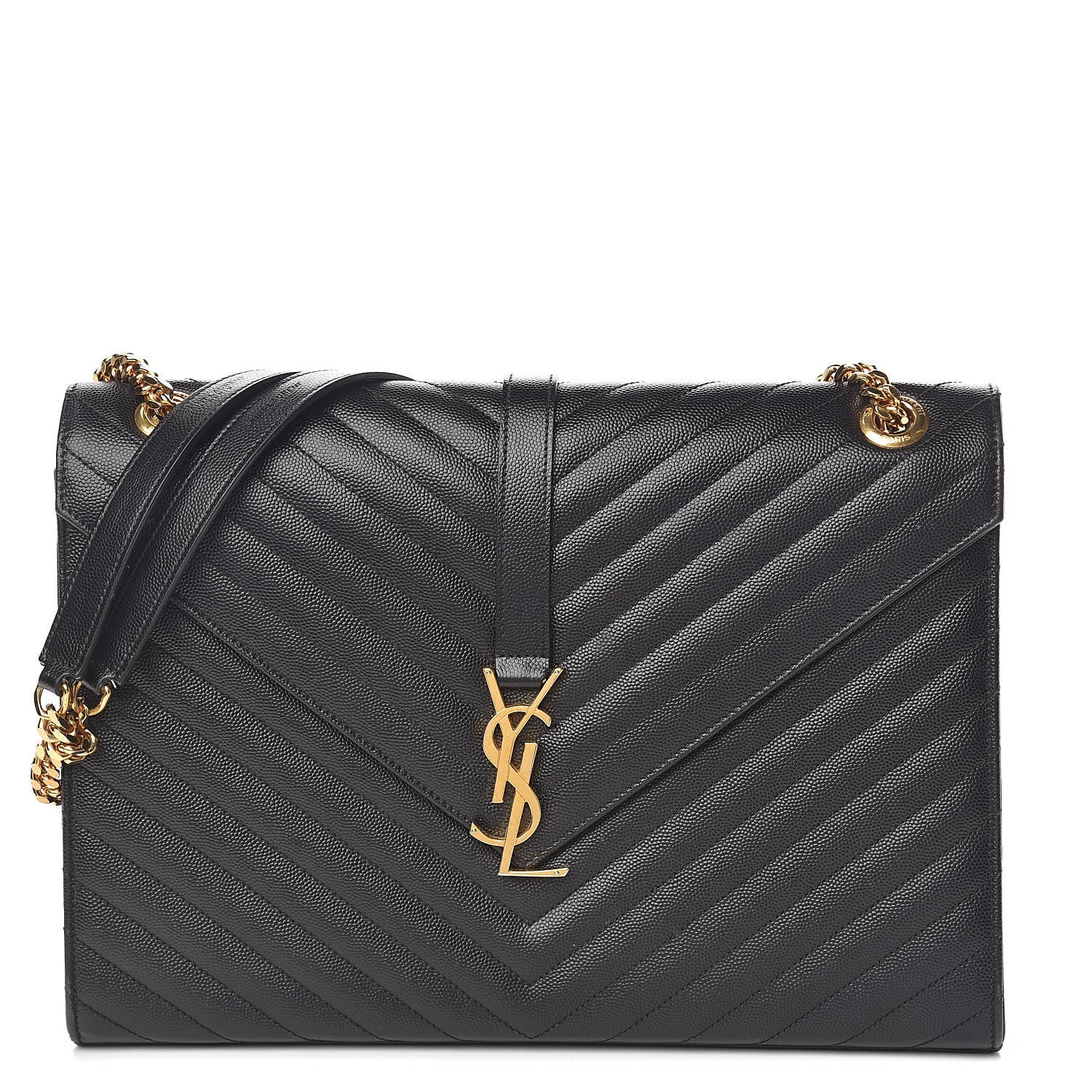 Saint Laurent Grain De Poudre Matelasse Chevron Large Monogram Satchel Black 1 of 14
