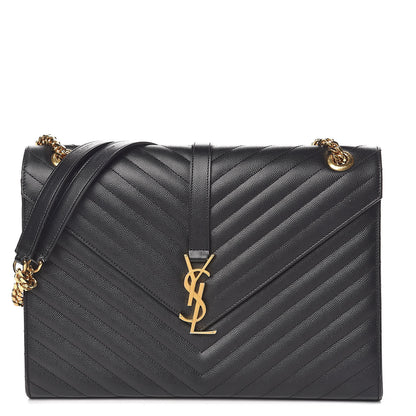 Saint Laurent Grain De Poudre Matelasse Chevron Large Monogram Satchel Black 1 of 14