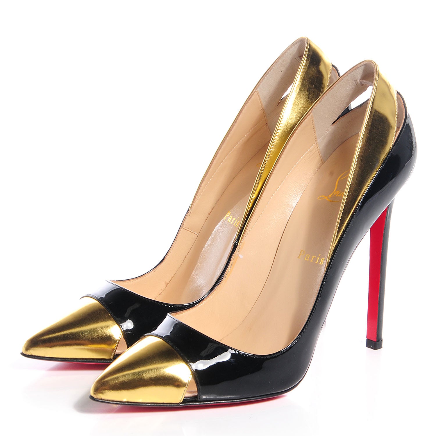 Christian Louboutin Patent Metallic Calfskin Duvette Cutout 120 Pumps 40 Black Gold 3 of 5