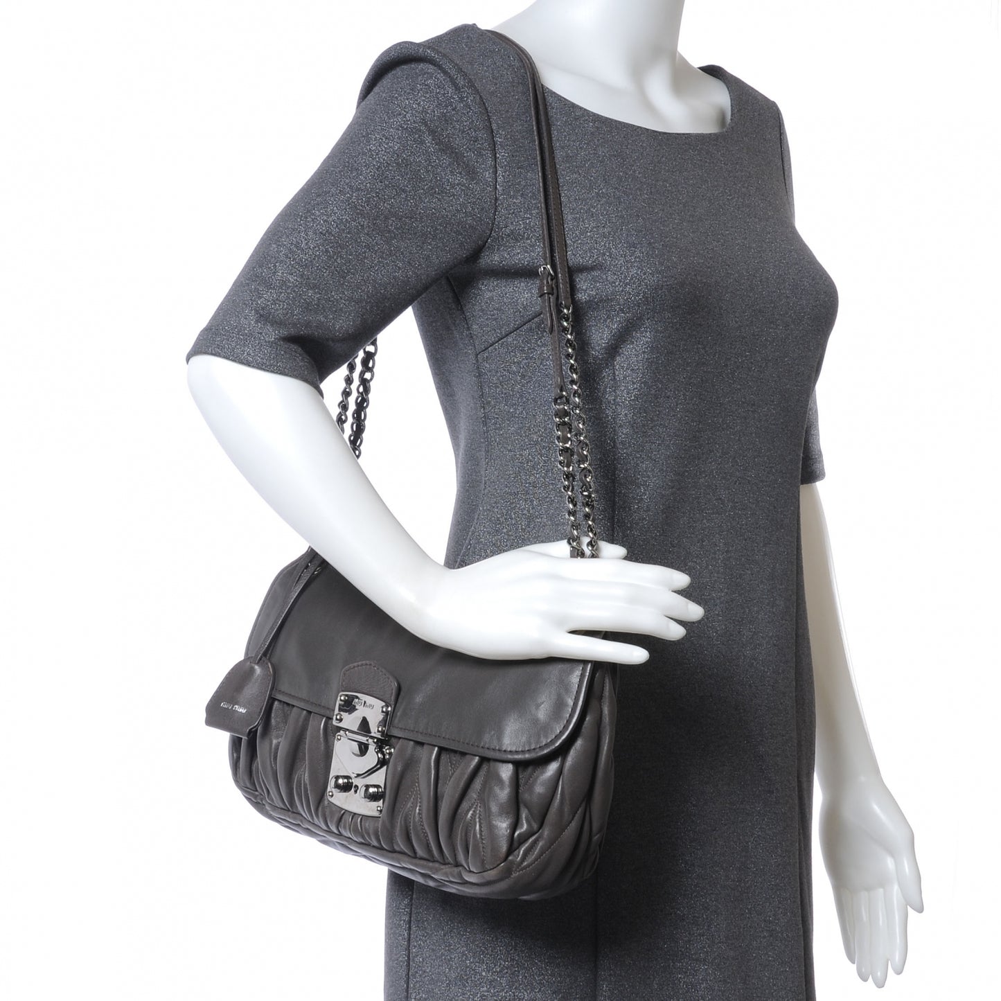 Leather Matelasse Shoulder Bag Grigio