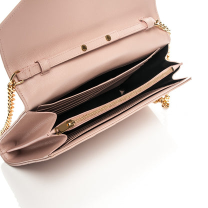 Saint Laurent Grain De Poudre Matelasse Chevron Monogram Chain Wallet Pale Pink 5 of 7