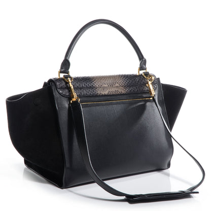 Celine Python Suede Medium Trapeze Black 3 of 9