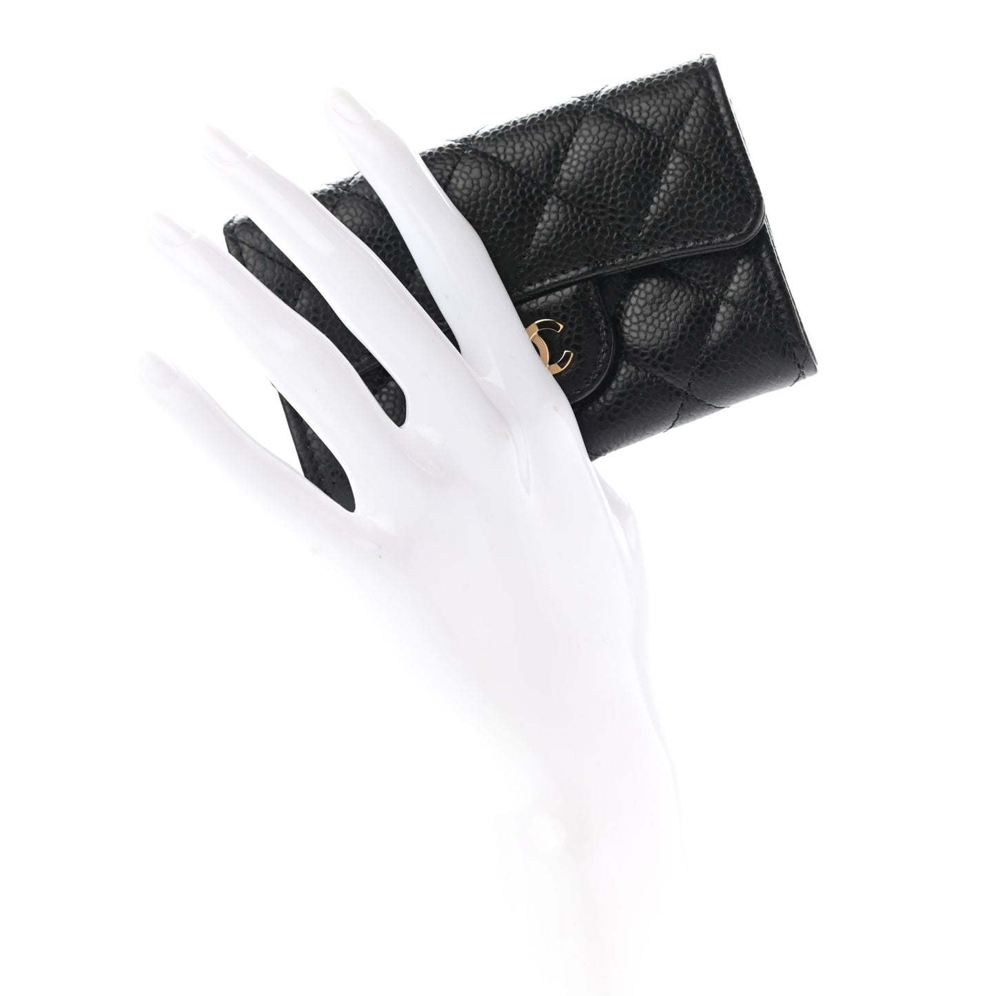 Caviar Quilted Flap Card Holder Wallet Black