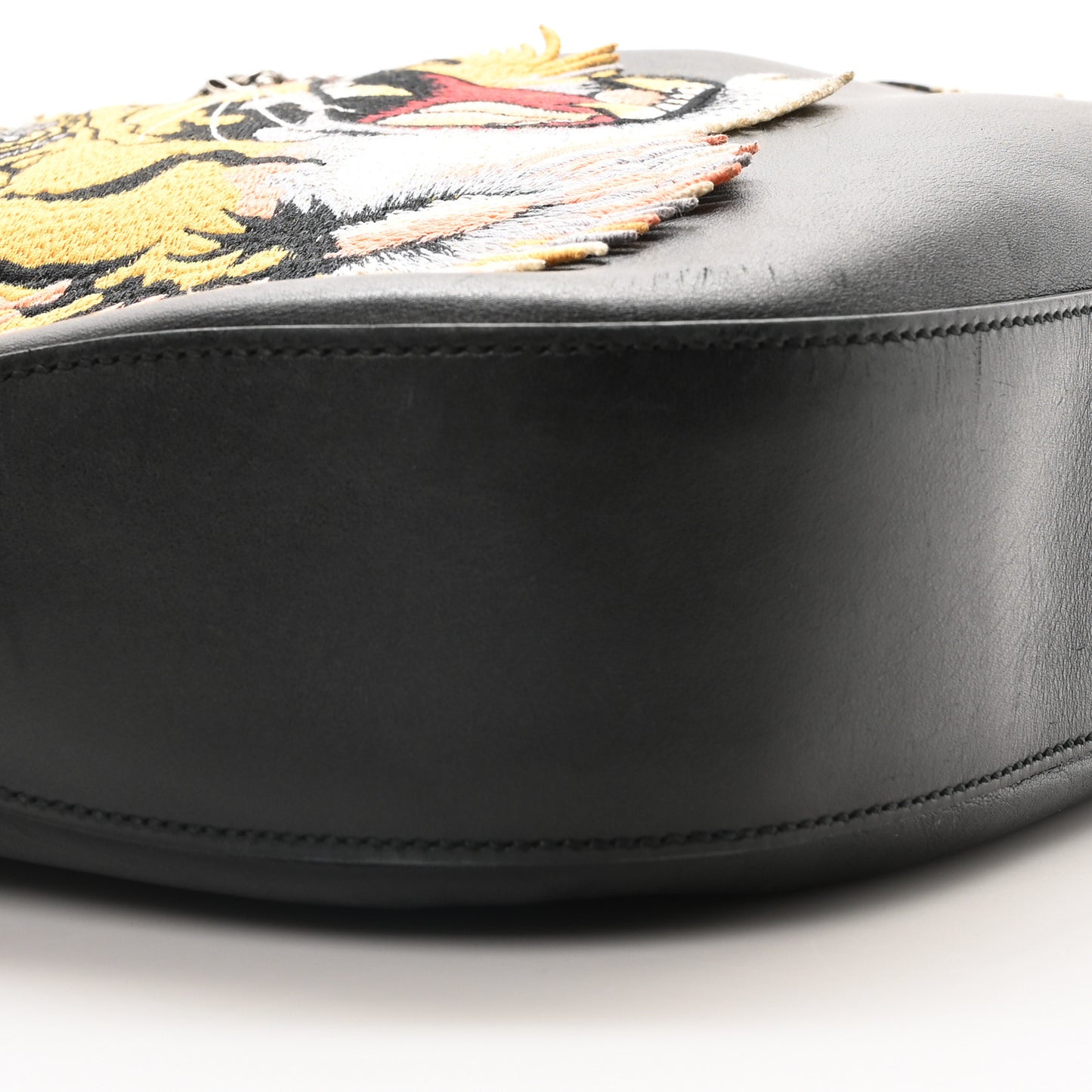 Calfskin Web Tiger Embroidered Large Dionysus Hobo Black