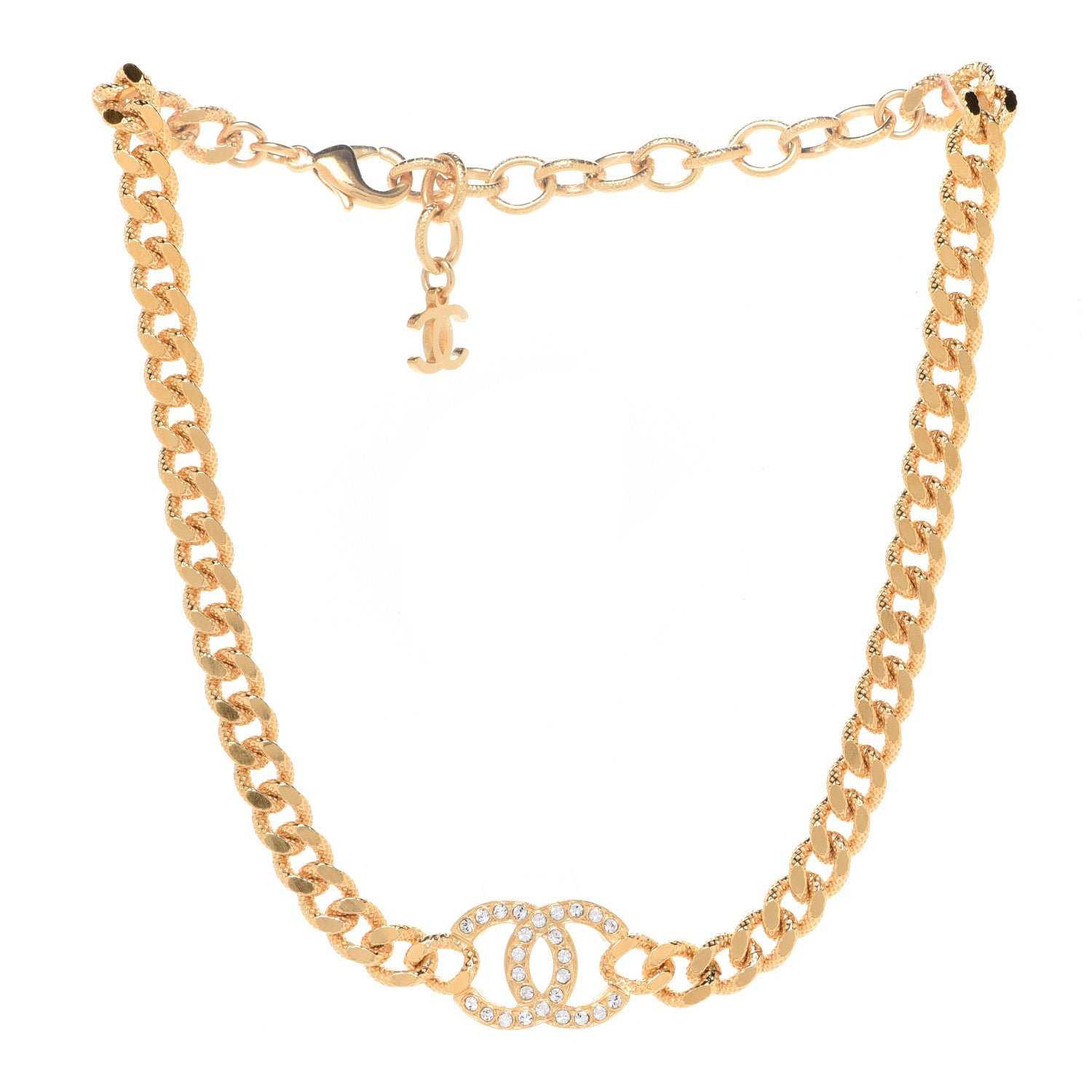 Chanel Crystal Chain Link CC Choker Necklace Gold 3 of 6