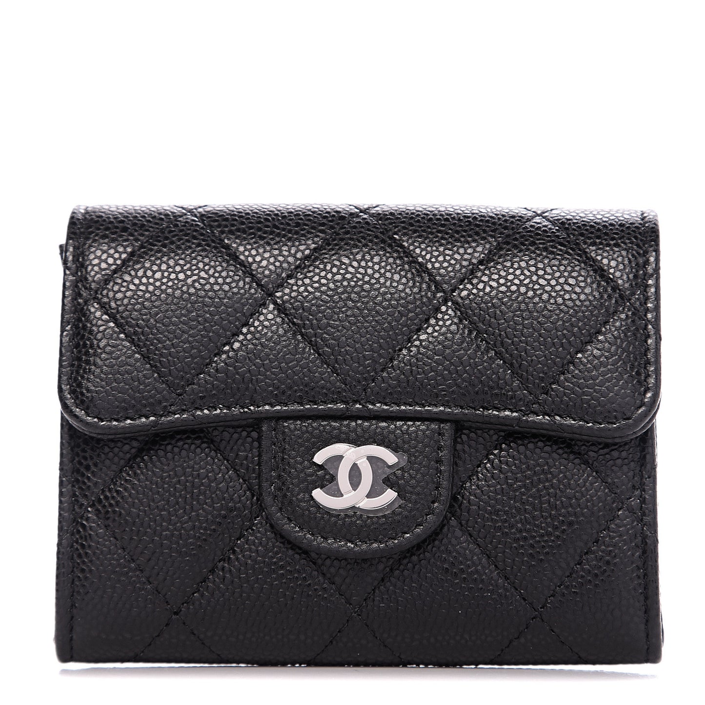 Caviar Quilted Flap Card Holder Black