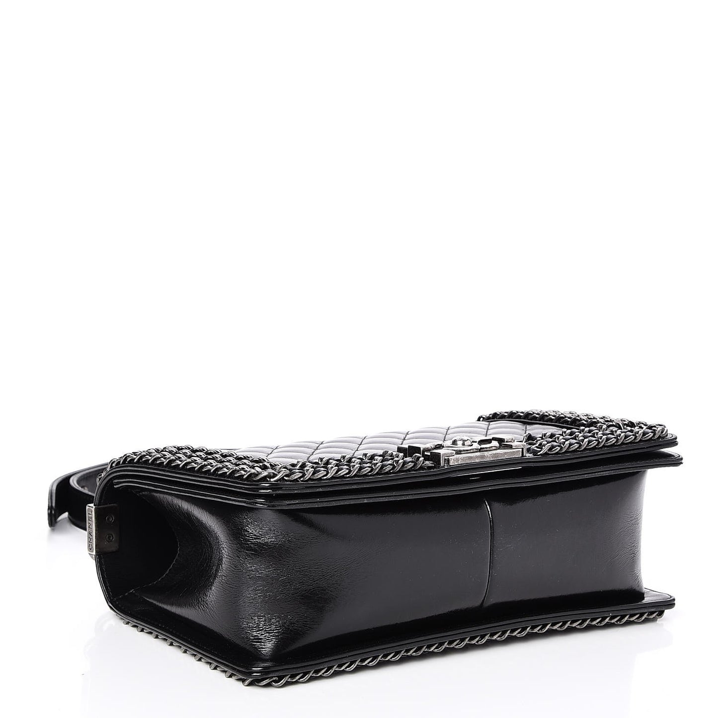 Glazed Calfskin Quilted Medium Boy Chained Flap Black