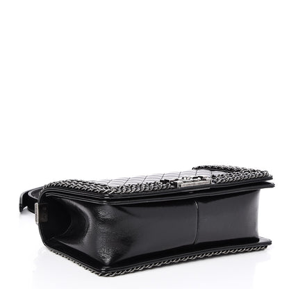 Chanel Glazed Calfskin Quilted Medium Boy Chained Flap Black 5 of 8