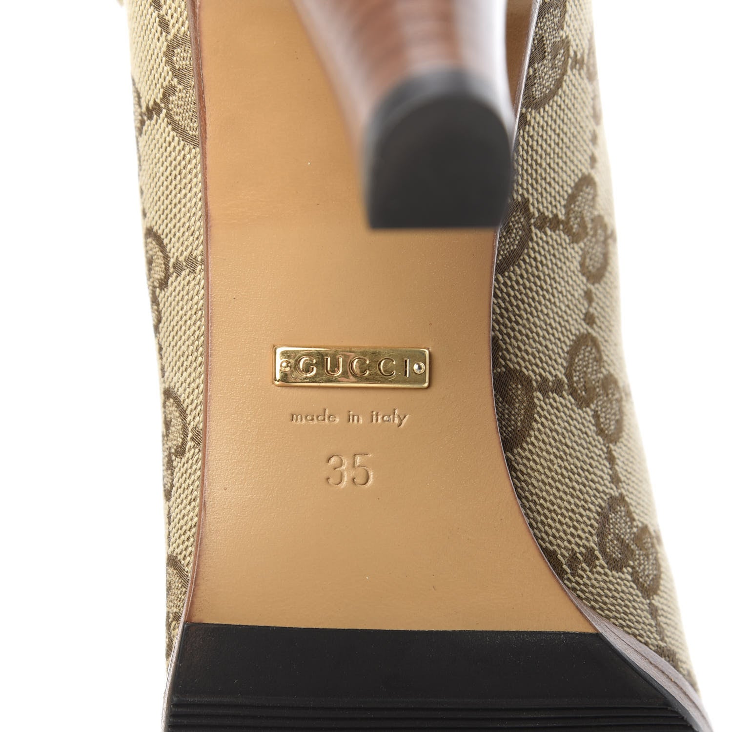 Gucci Monogram Malaga Kid Lisa Mid Heel Boots 35 Beige Ebony 6 of 7