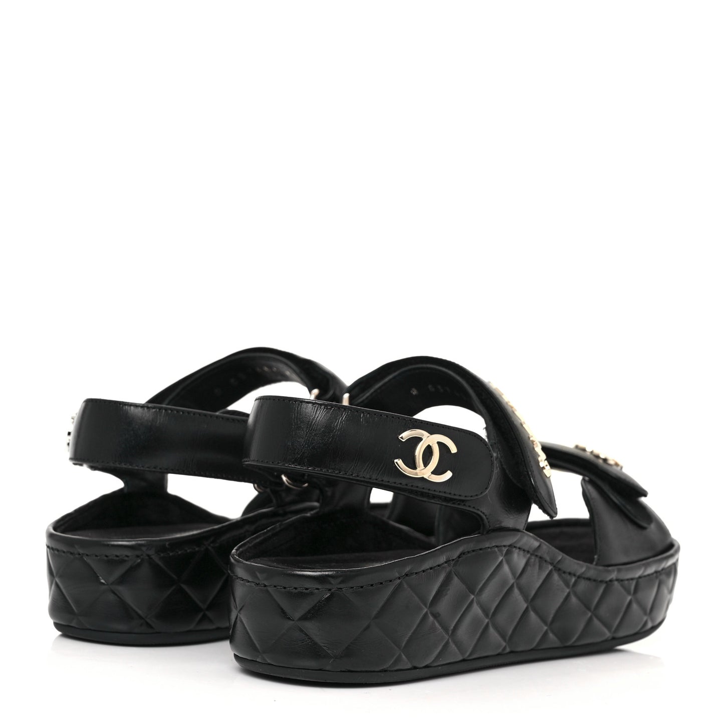 Shiny Calfskin Logo Platform Sandals 39 Black