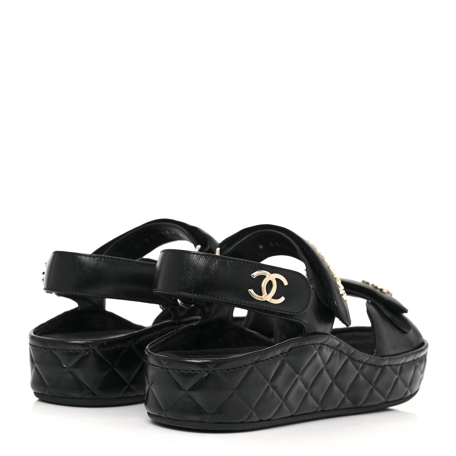 Chanel Shiny Calfskin Logo Platform Sandals 39 Black 7 of 22