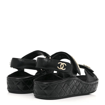 Chanel Shiny Calfskin Logo Platform Sandals 39 Black 7 of 22