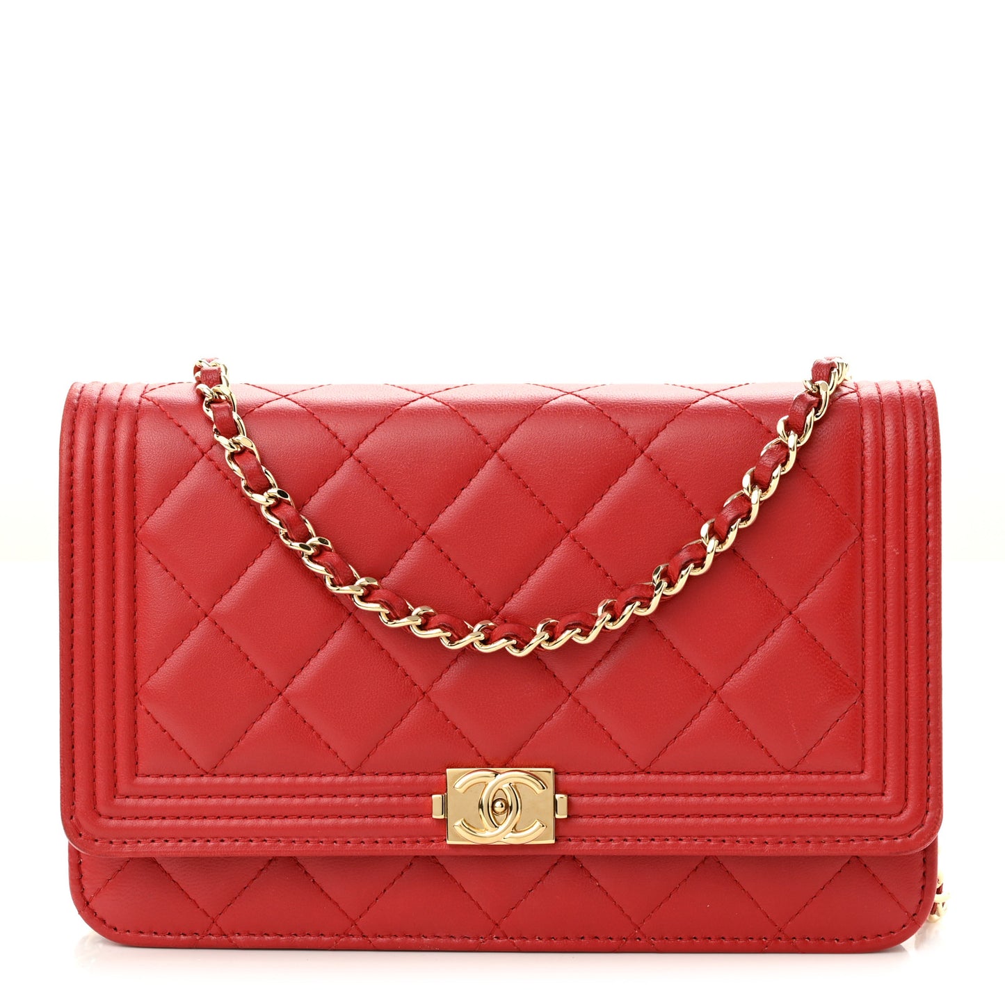 Lambskin Quilted Boy Wallet On Chain WOC Red